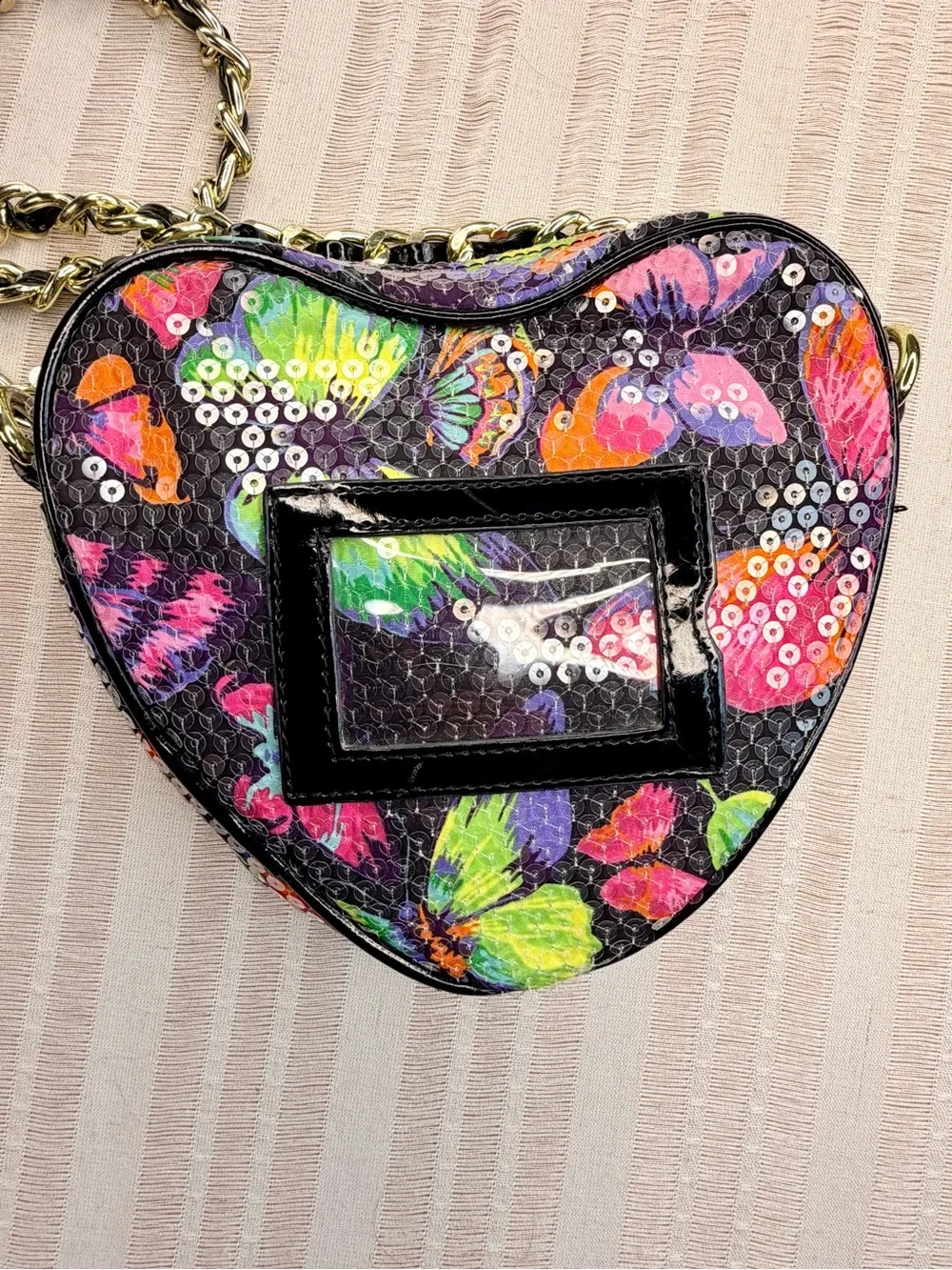 Betsey Johnson Butterfly Sequin Heart Crossbody
